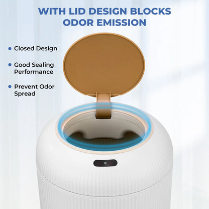 Pukomc Motion Sensor Automatic Bin, Waterproof Smart Induction Waste Bin, Nordic Style Space-Saving Rubbish Bin for Bathroom, Bedroom & Office
