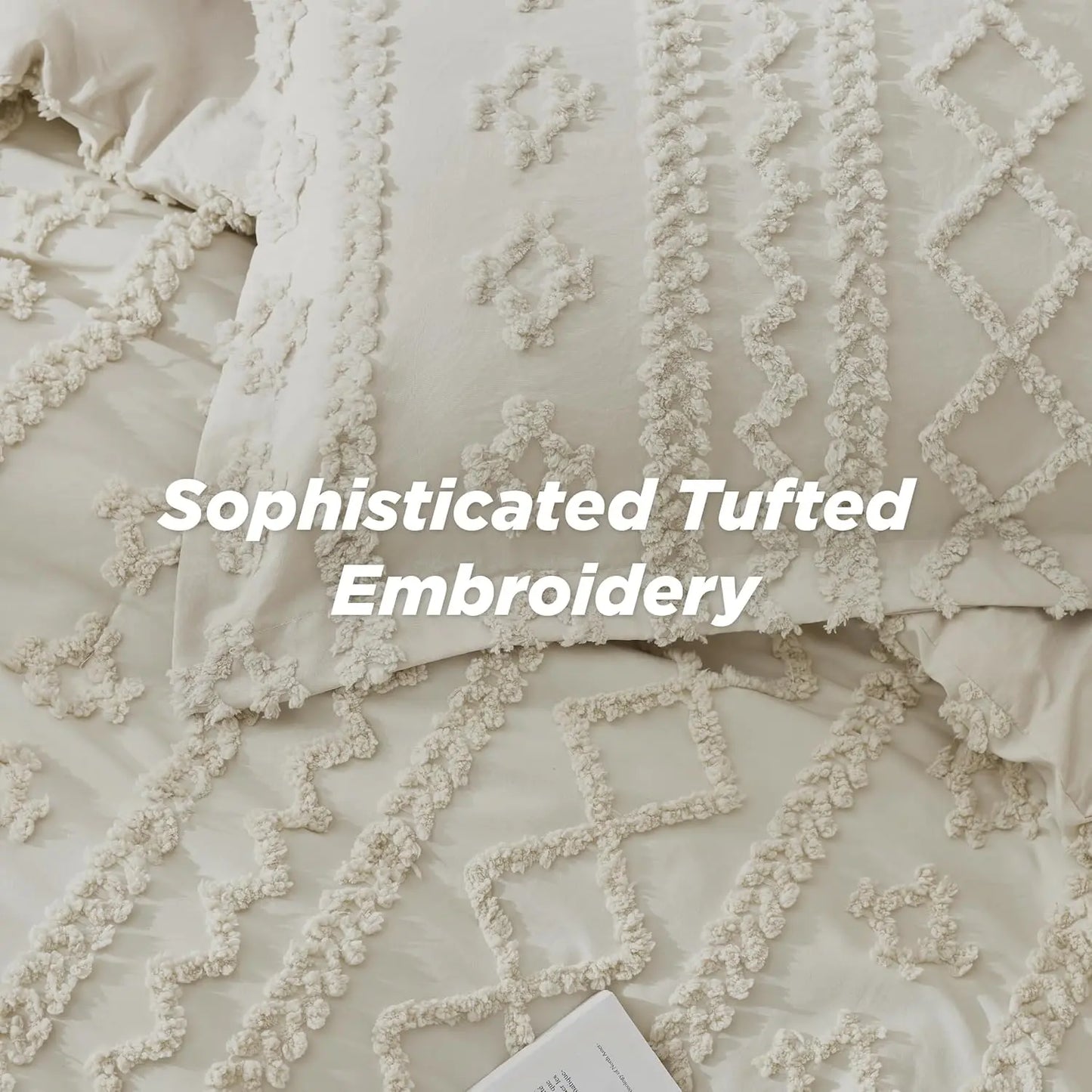 Bedsure Tufted Boho Comforter Set, GentleSoft 3-Piece Shabby Chic Farmhouse Embroidery Bedding, Oversized Jacquard Comforter, All Season Soft Bedding Set