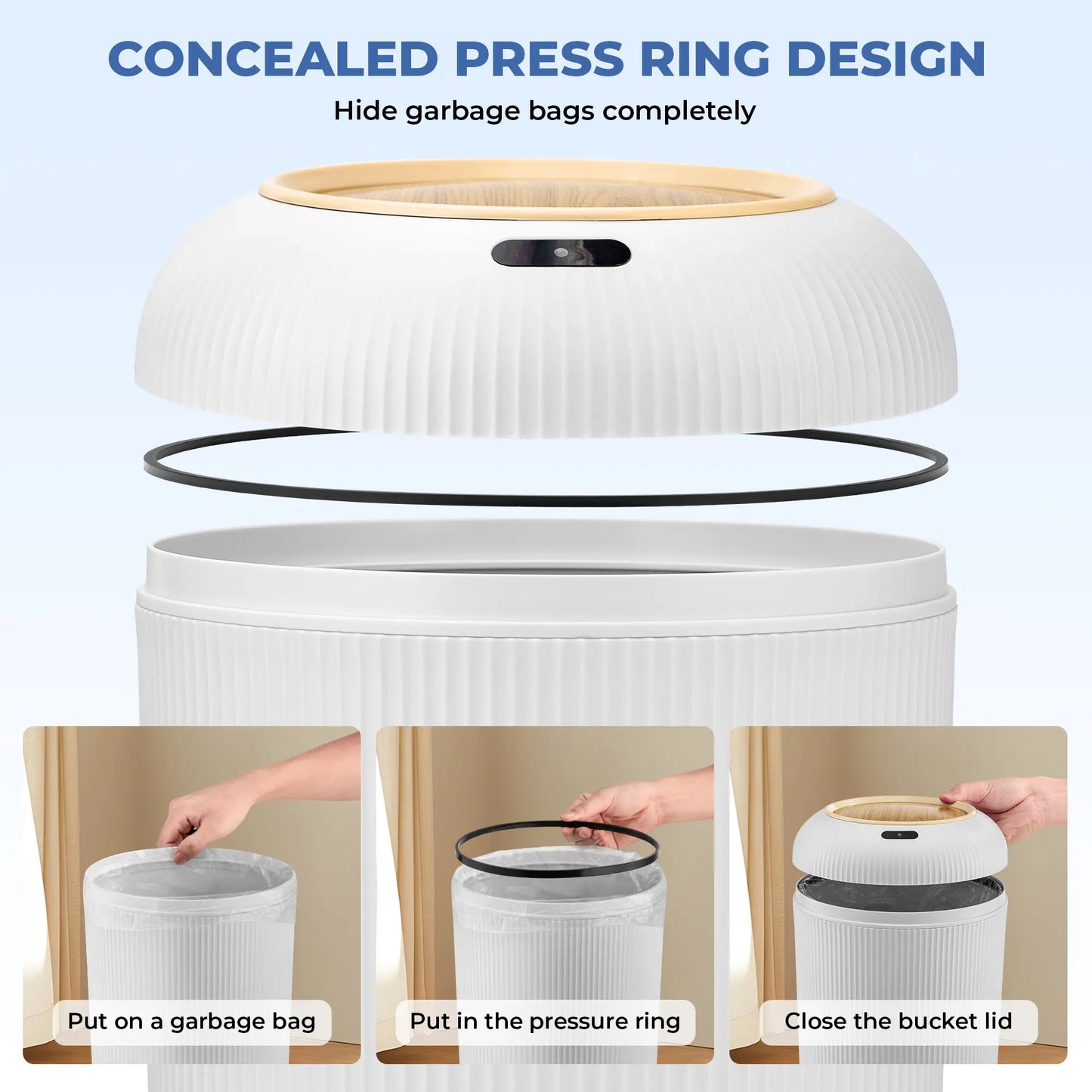 Pukomc Motion Sensor Automatic Bin, Waterproof Smart Induction Waste Bin, Nordic Style Space-Saving Rubbish Bin for Bathroom, Bedroom & Office