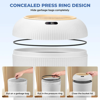 Pukomc Motion Sensor Automatic Bin, Waterproof Smart Induction Waste Bin, Nordic Style Space-Saving Rubbish Bin for Bathroom, Bedroom & Office