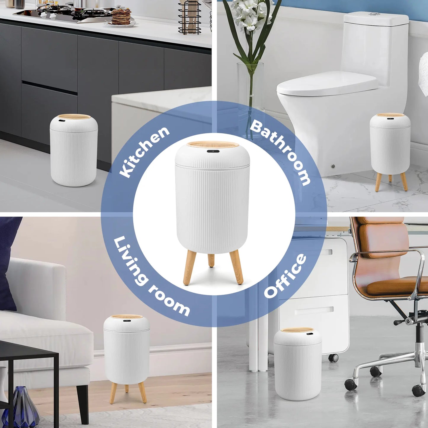 Pukomc Motion Sensor Automatic Bin, Waterproof Smart Induction Waste Bin, Nordic Style Space-Saving Rubbish Bin for Bathroom, Bedroom & Office
