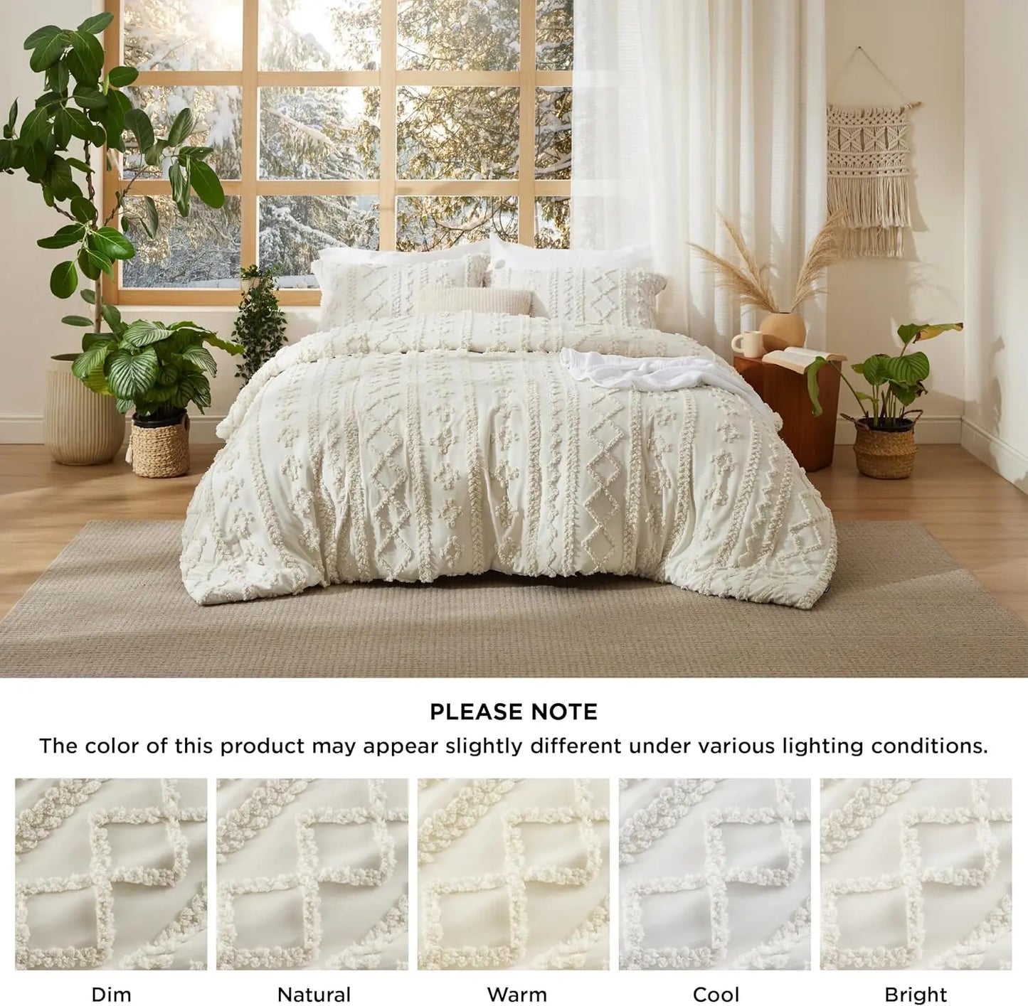 Bedsure Tufted Boho Comforter Set, GentleSoft 3-Piece Shabby Chic Farmhouse Embroidery Bedding, Oversized Jacquard Comforter, All Season Soft Bedding Set