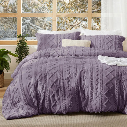 Bedsure Tufted Boho Comforter Set, GentleSoft 3-Piece Shabby Chic Farmhouse Embroidery Bedding, Oversized Jacquard Comforter, All Season Soft Bedding Set