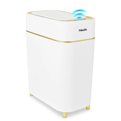 Pukomc Motion Sensor Automatic Bin, Waterproof Smart Induction Waste Bin, Nordic Style Space-Saving Rubbish Bin for Bathroom, Bedroom & Office