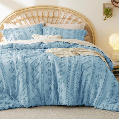 Bedsure Tufted Boho Comforter Set, GentleSoft 3-Piece Shabby Chic Farmhouse Embroidery Bedding, Oversized Jacquard Comforter, All Season Soft Bedding Set